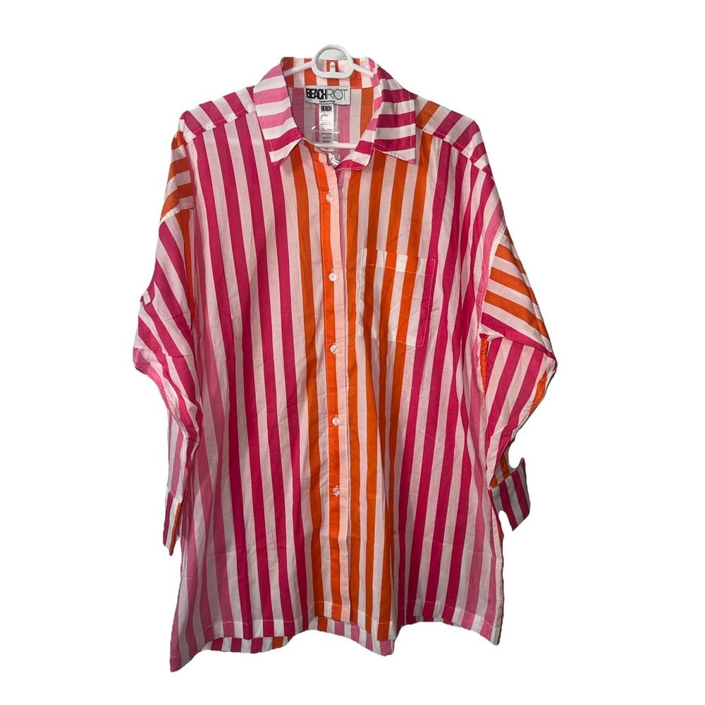 Beach Riot Women's Alexa Top in Sunset Stripes‎ Button Front Oversized Size S/M